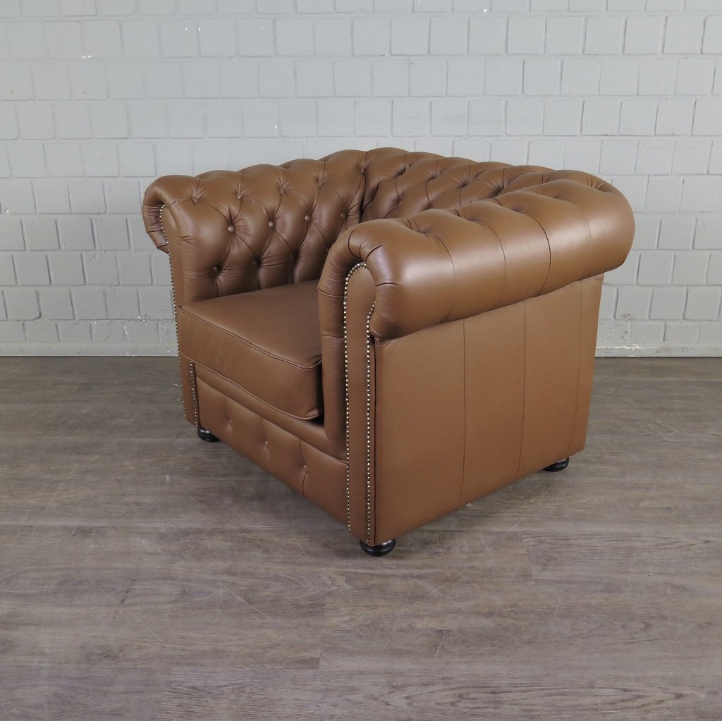 Chesterfield Couchgarnitur Leder Cognac
