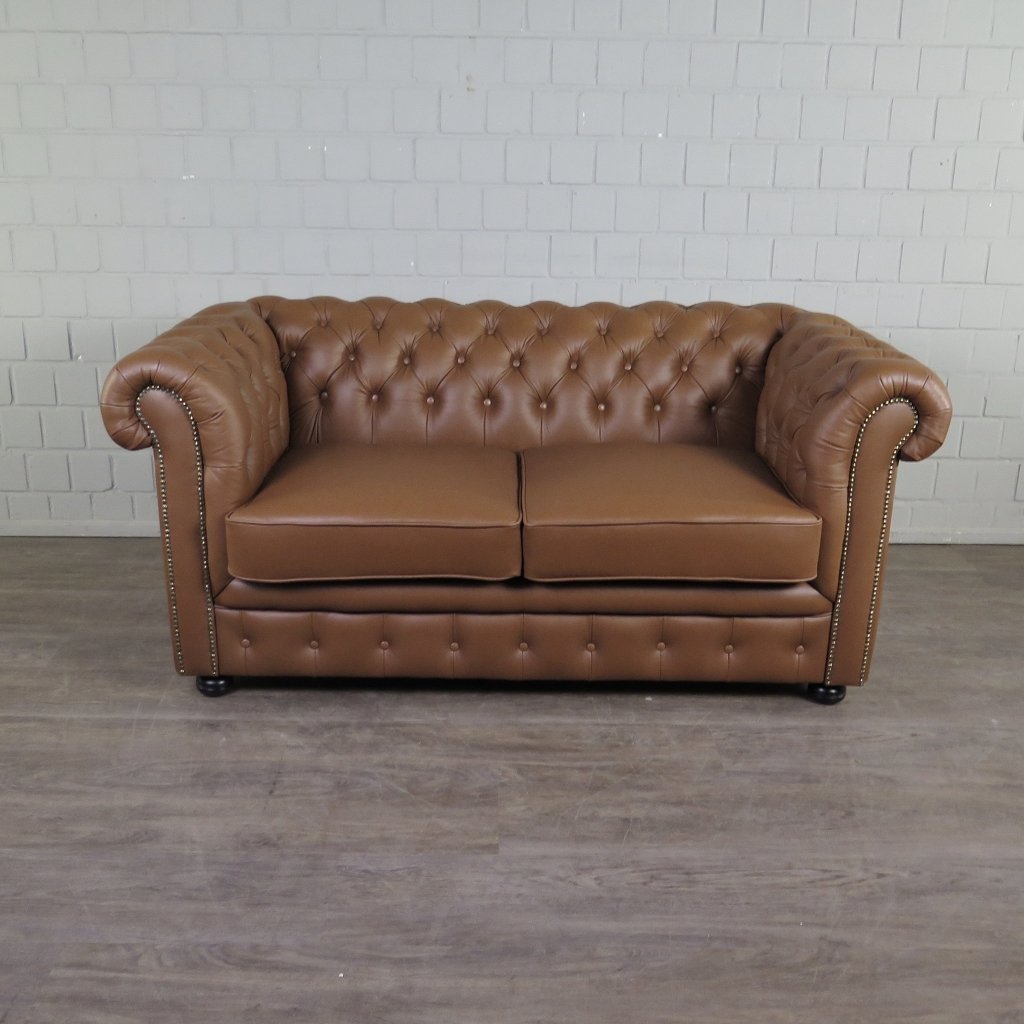 Chesterfield Couchgarnitur Leder Cognac
