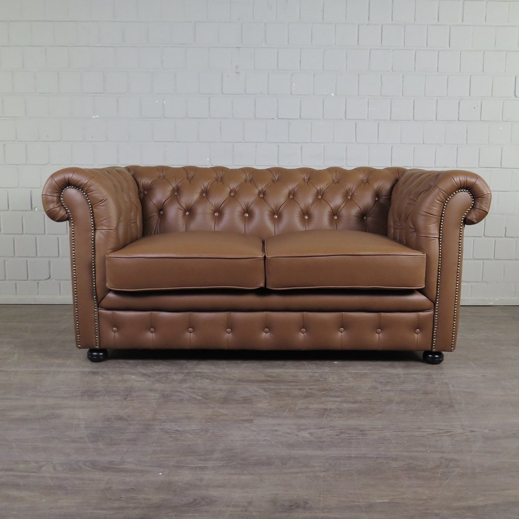 Chesterfield Couchgarnitur Leder Cognac