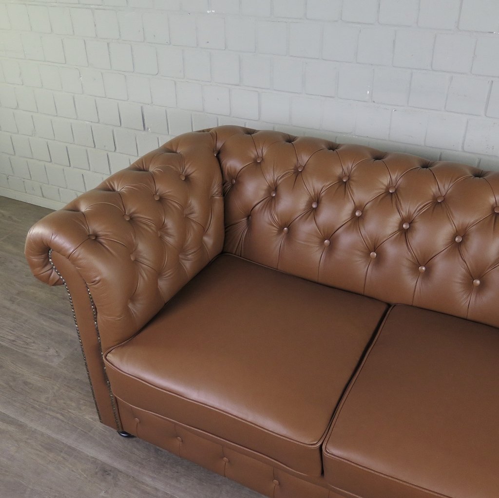Chesterfield Couchgarnitur Leder Cognac