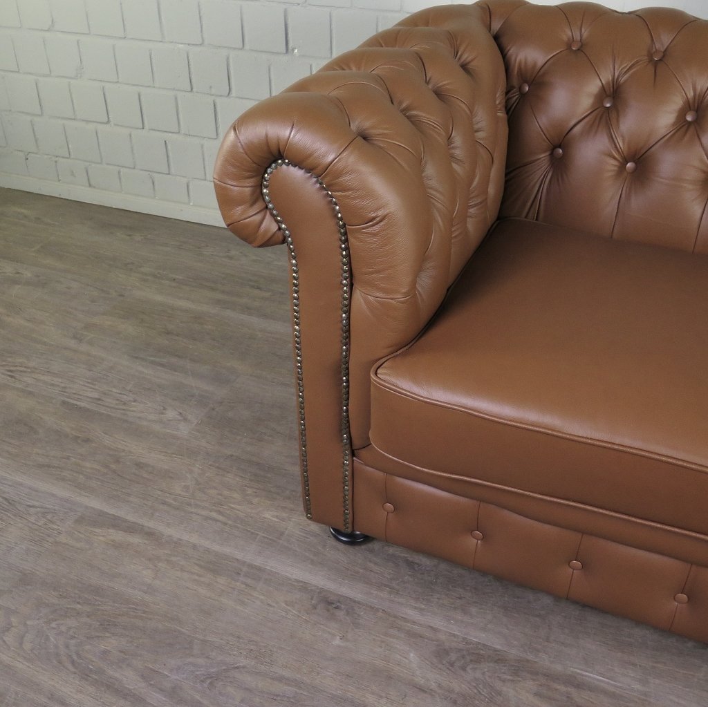 Chesterfield Couchgarnitur Leder Cognac