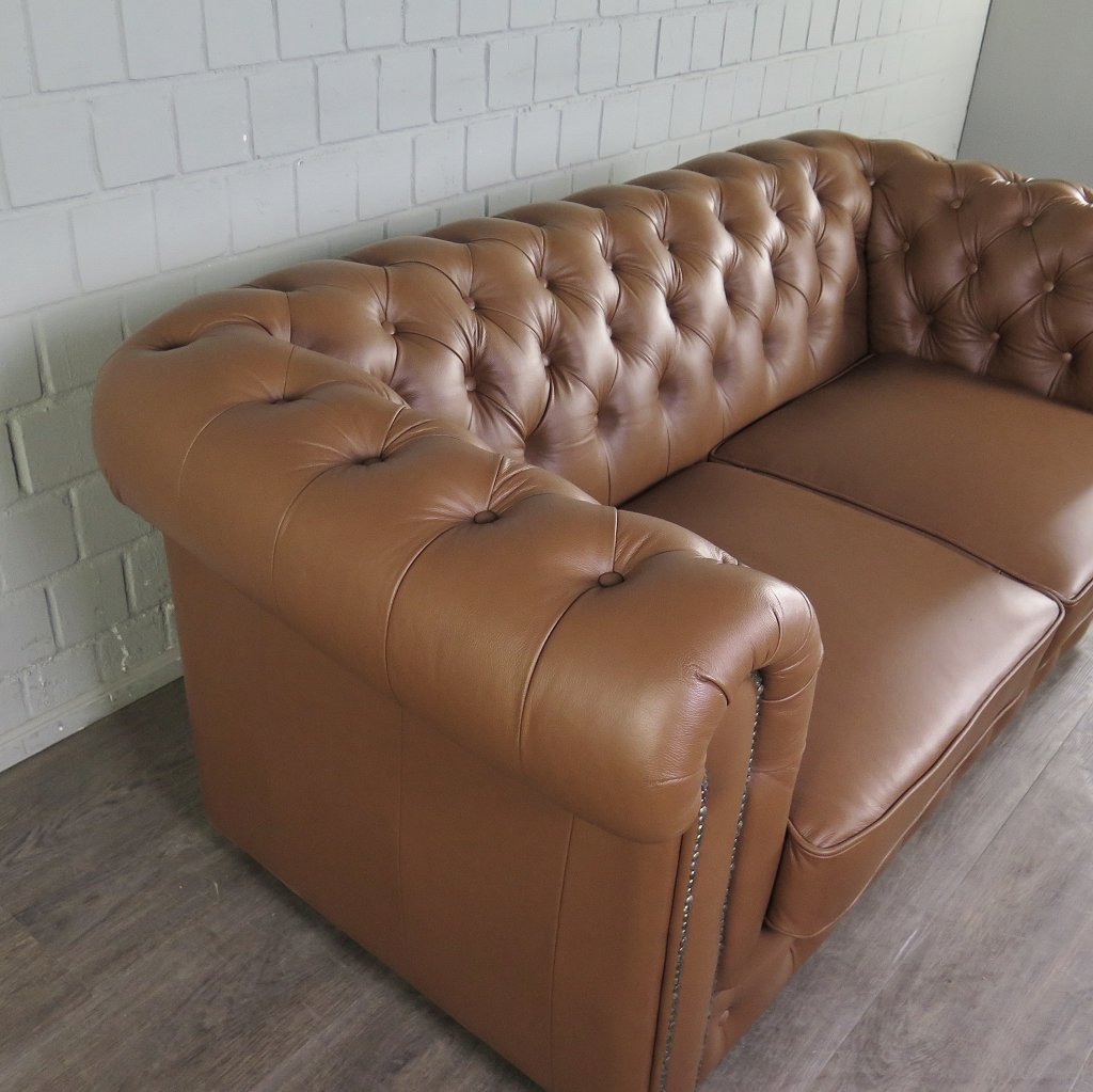 Chesterfield Couchgarnitur Leder Cognac