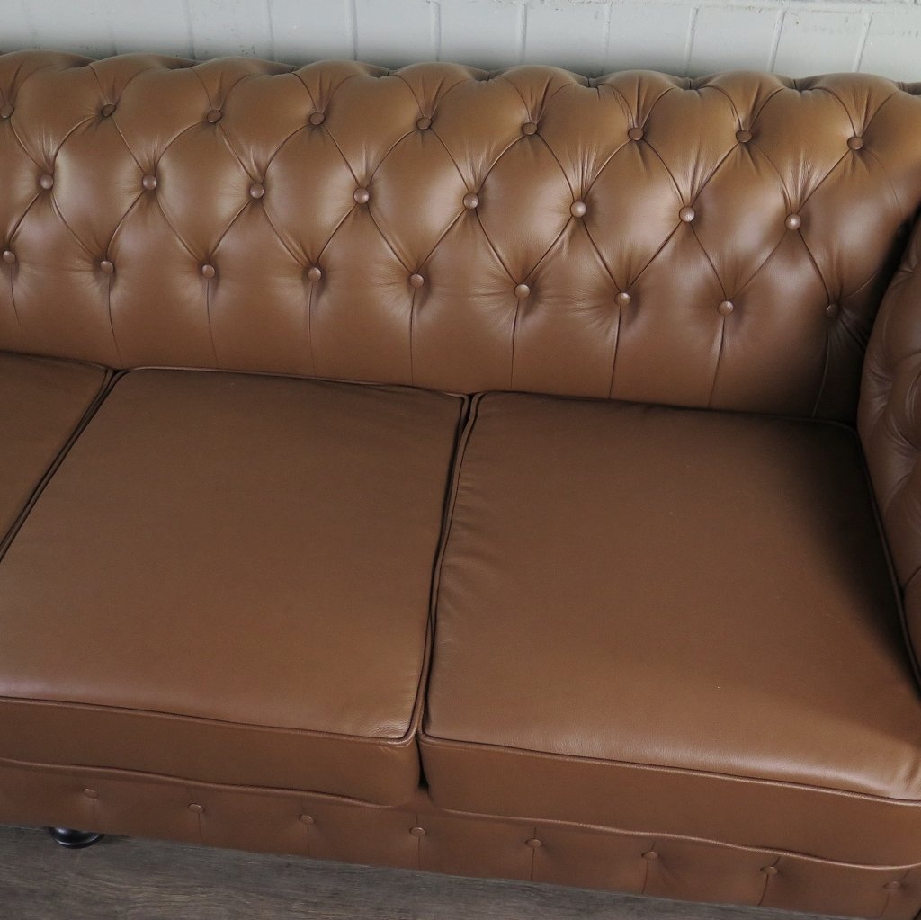 Chesterfield Couchgarnitur Leder Cognac
