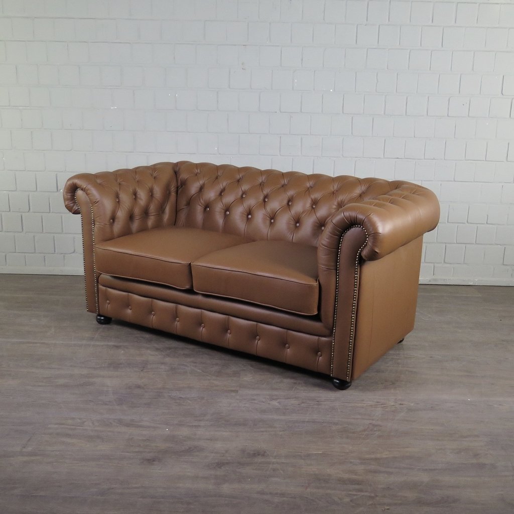 Chesterfield Couchgarnitur Leder Cognac