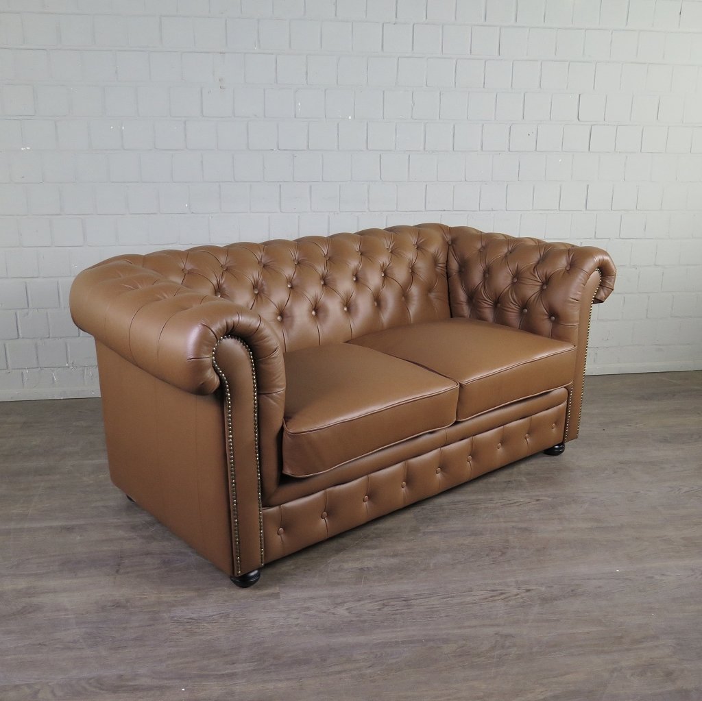 Chesterfield Couchgarnitur Leder Cognac