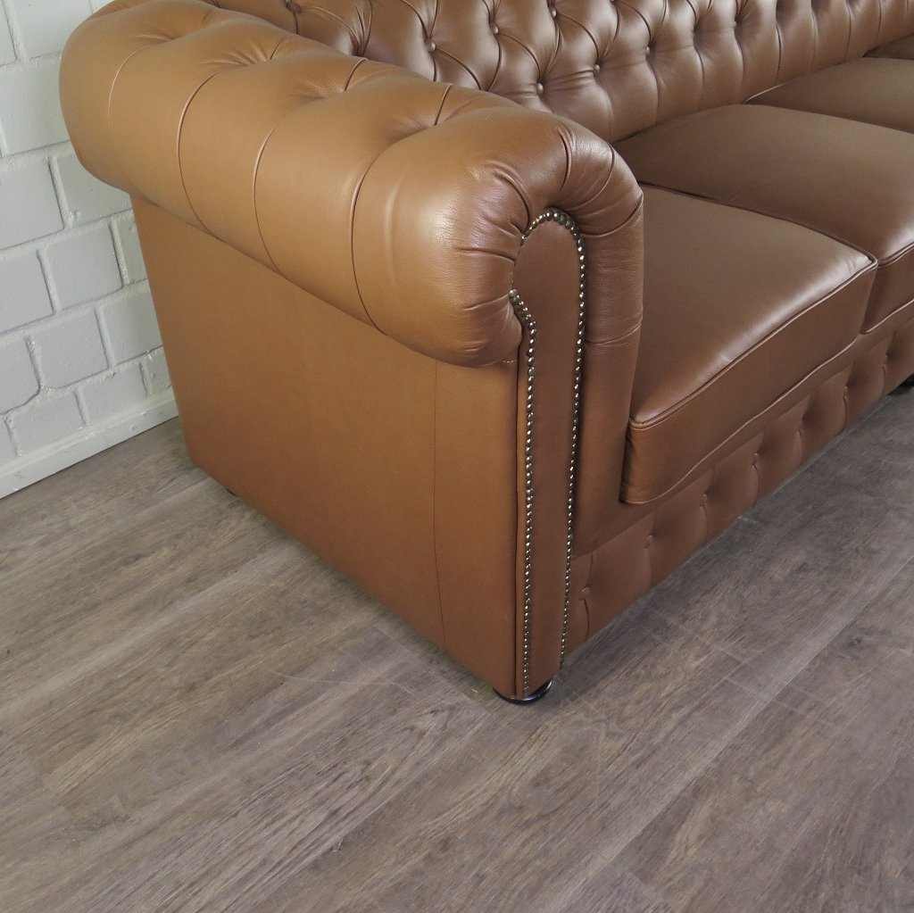 Chesterfield Couchgarnitur Leder Cognac