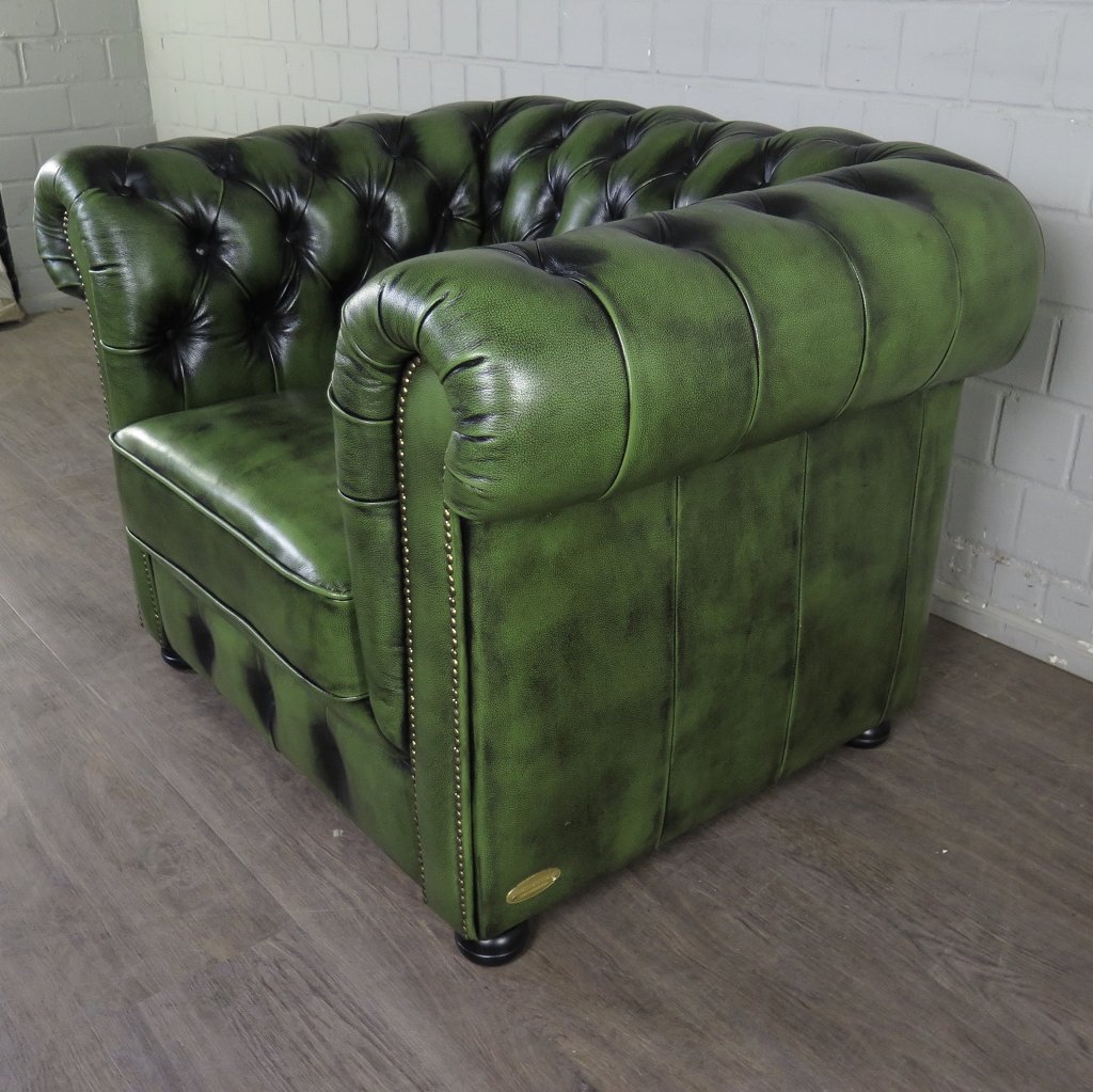 Chesterfield Sessel Leder Grün