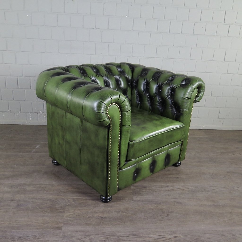 Chesterfield Sessel Leder Grün