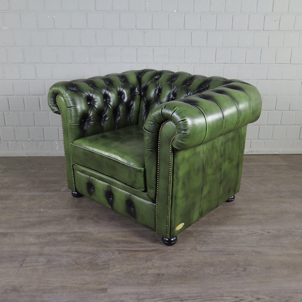 Chesterfield Sessel Leder Grün