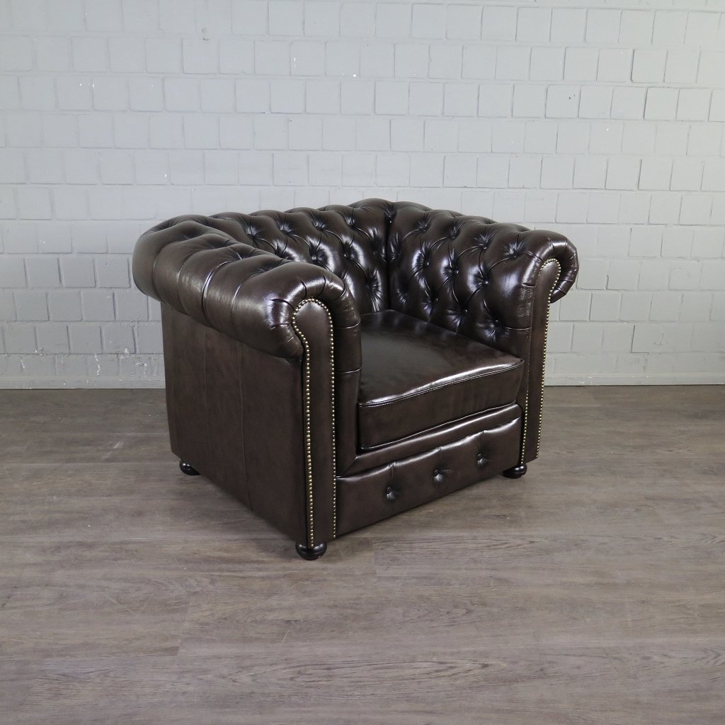 Chesterfield Sessel Leder Braun