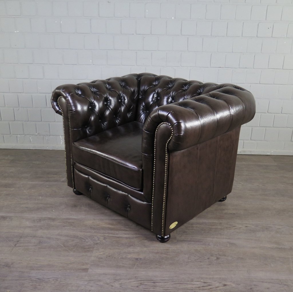 Chesterfield Sessel Leder Braun