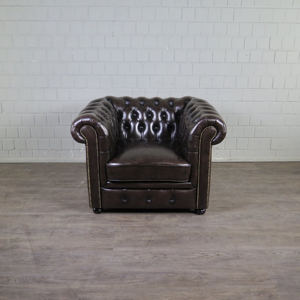 Chesterfield Sessel Leder Braun