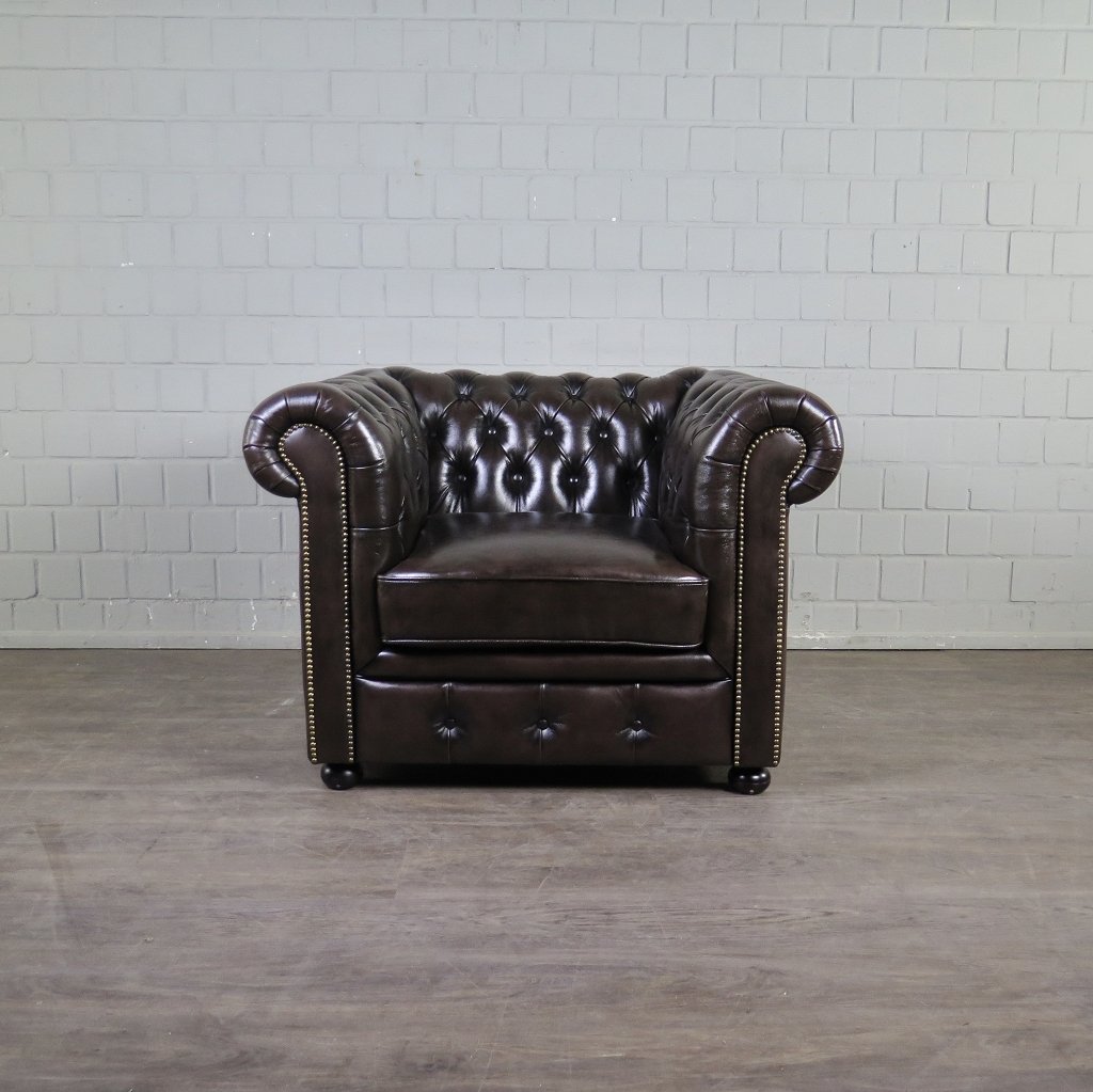Chesterfield Sessel Leder Braun