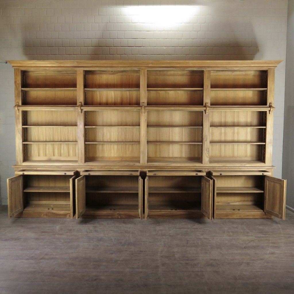 Bibliotheksschrank Bücherschrank Schrank 4,11 m Teakholz