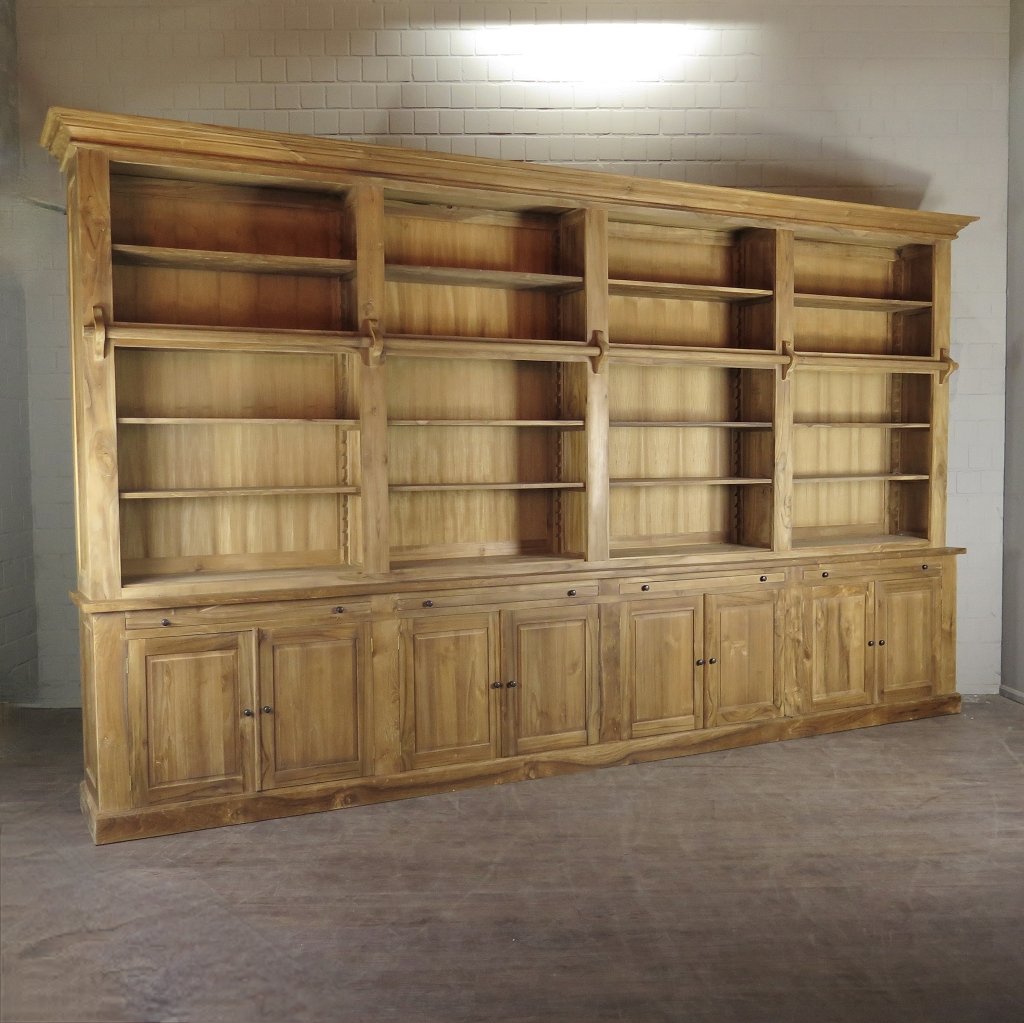 Bibliotheksschrank Bücherschrank Schrank 4,11 m Teakholz