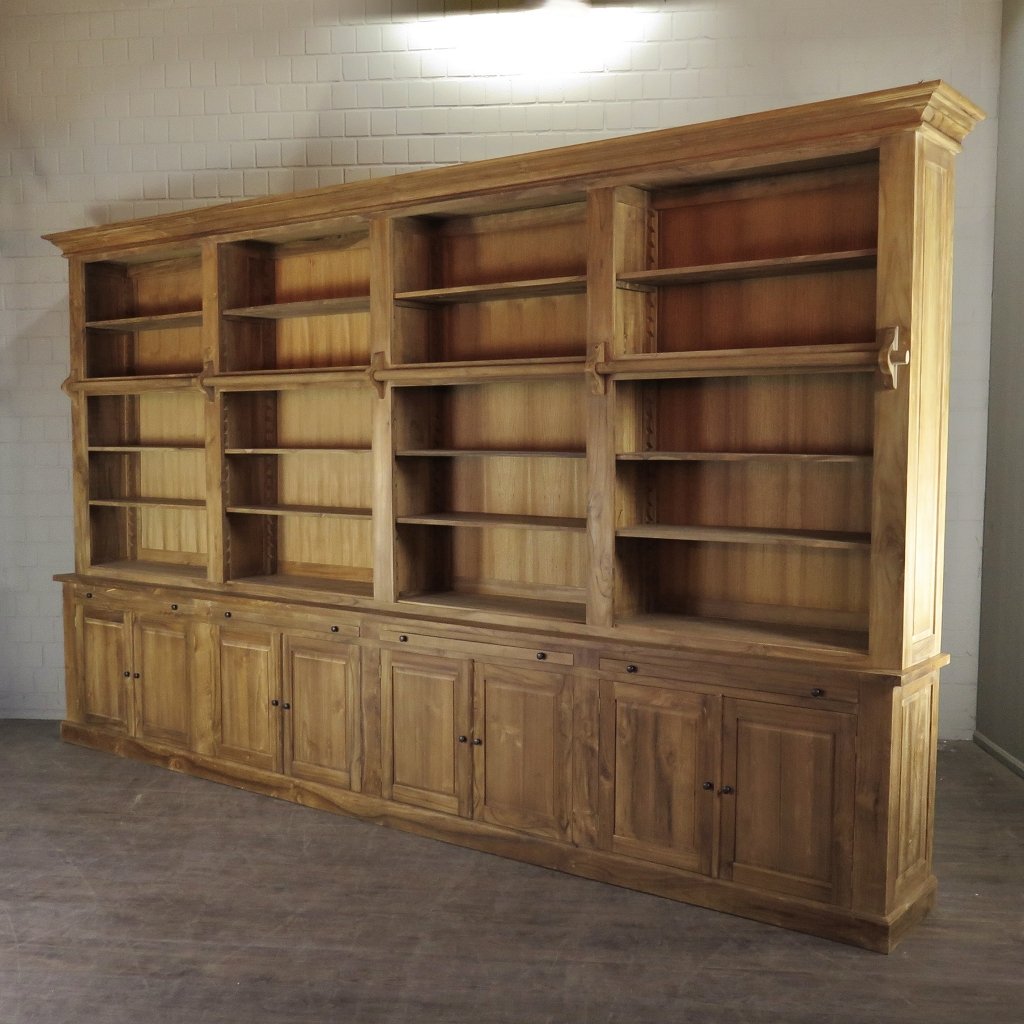 Bibliotheksschrank Bücherschrank Schrank 4,11 m Teakholz