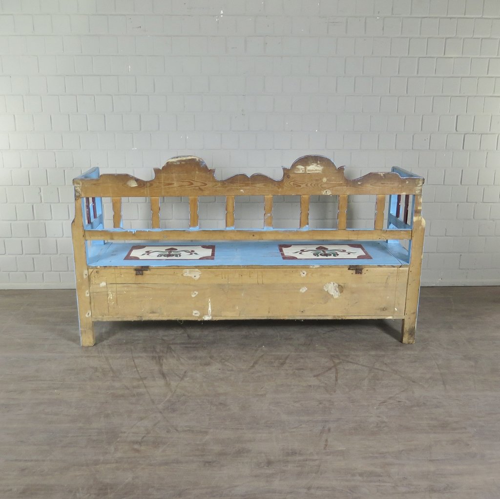 Truhenbank Holzbank Blau 1,98 m Jugendstil 1910 Kiefer