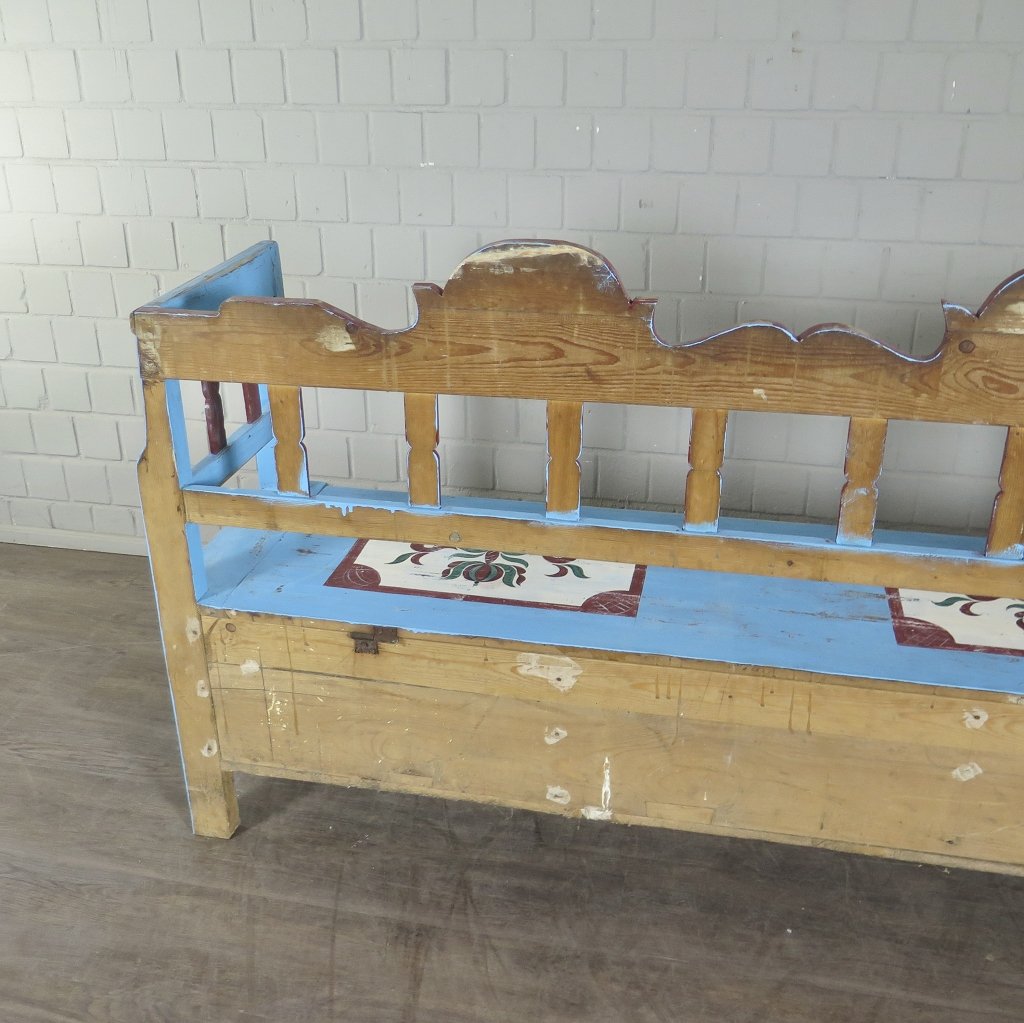 Truhenbank Holzbank Blau 1,98 m Jugendstil 1910 Kiefer