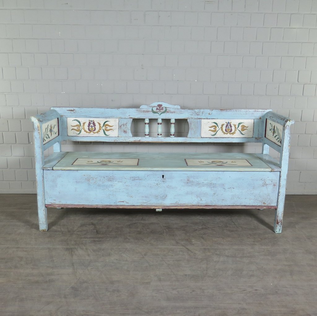 Truhenbank Holzbank Blau 2,00 m Jugendstil 1910 Kiefer