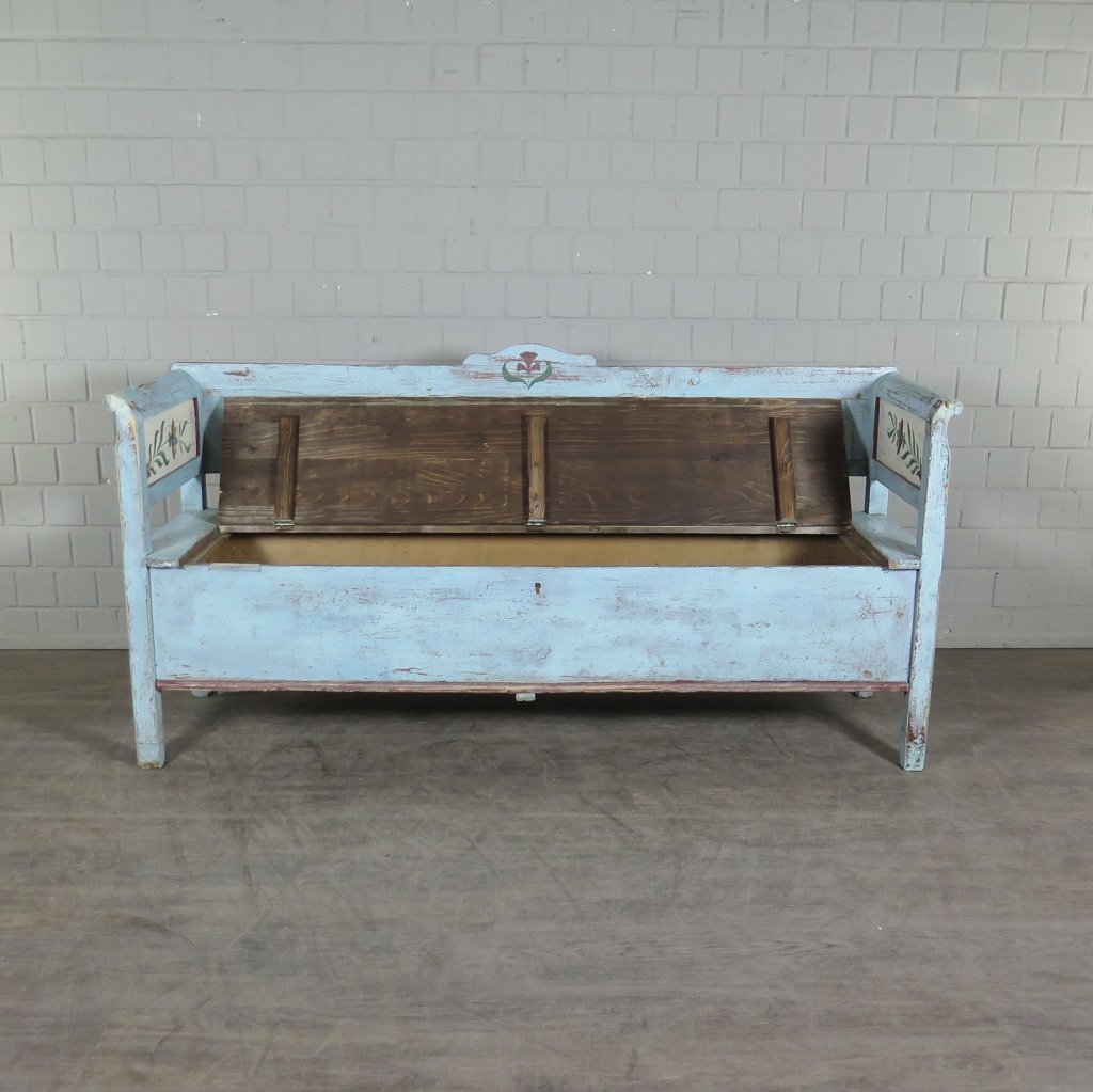 Truhenbank Holzbank Blau 2,00 m Jugendstil 1910 Kiefer