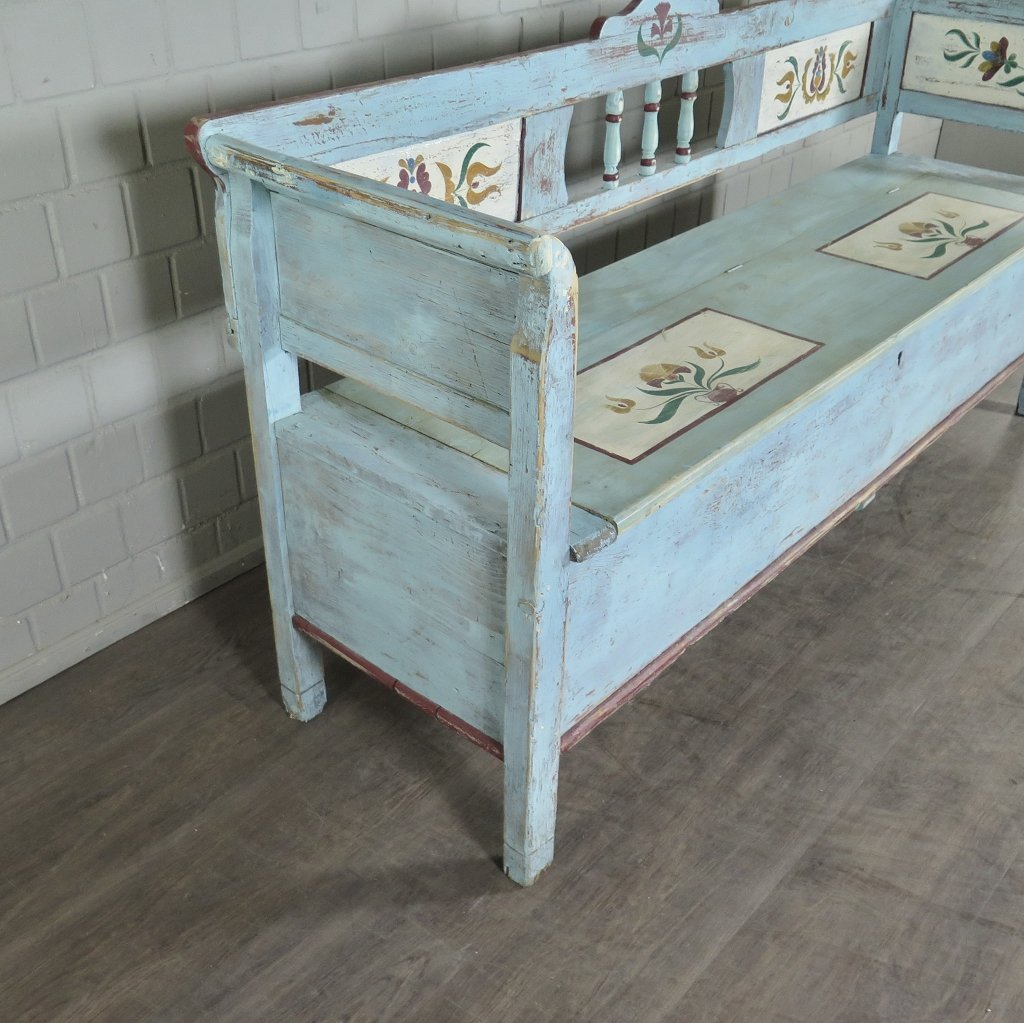 Truhenbank Holzbank Blau 2,00 m Jugendstil 1910 Kiefer