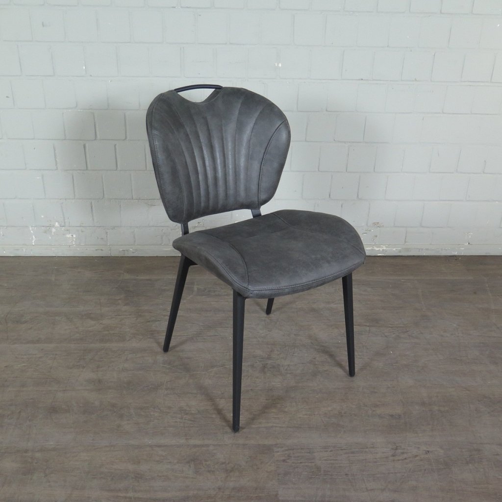 Retro Design Stuhl Esszimmerstuhl Grau Leder Setpreis