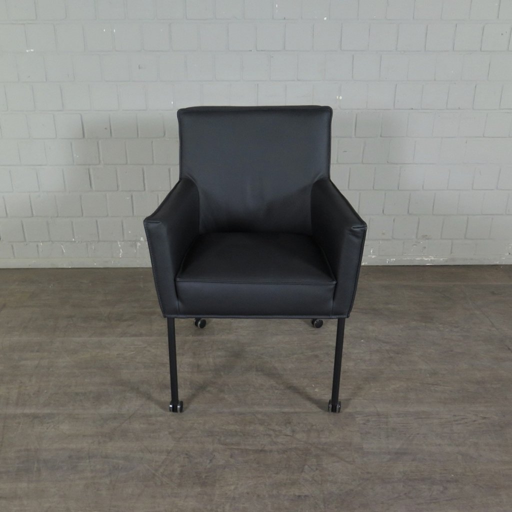 Retro Design Stuhl Esszimmerstuhl Schwarz Leder
