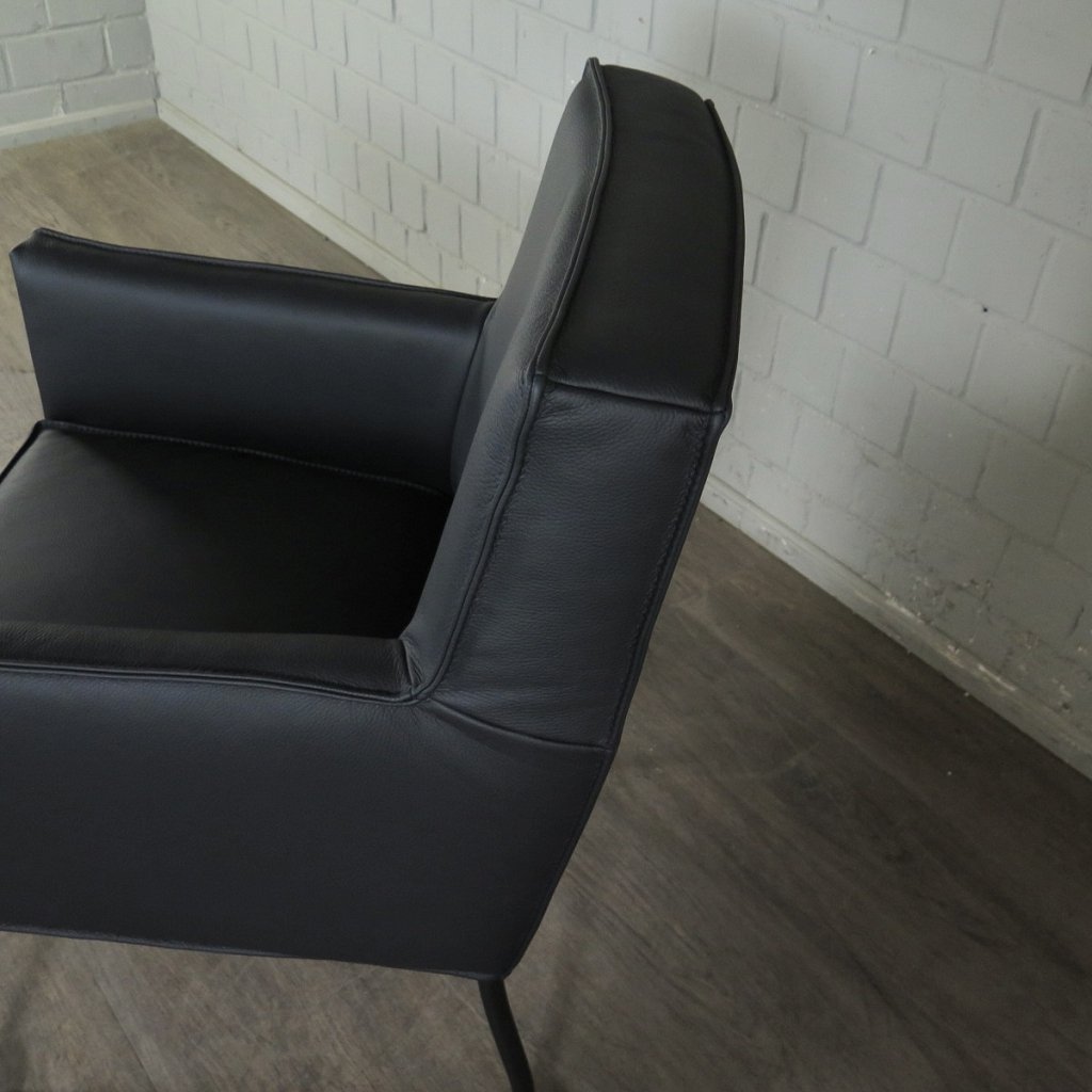Retro Design Stuhl Esszimmerstuhl Schwarz Leder