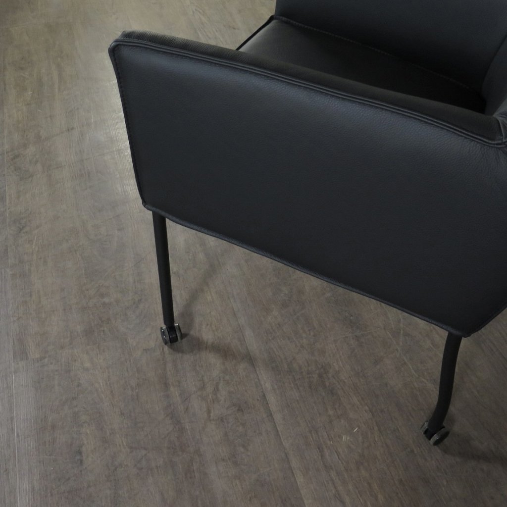 Retro Design Stuhl Esszimmerstuhl Schwarz Leder