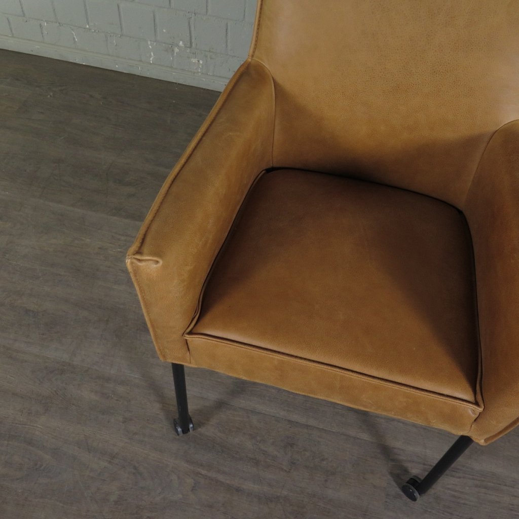 Retro Design Stuhl Esszimmerstuhl Cognac Leder