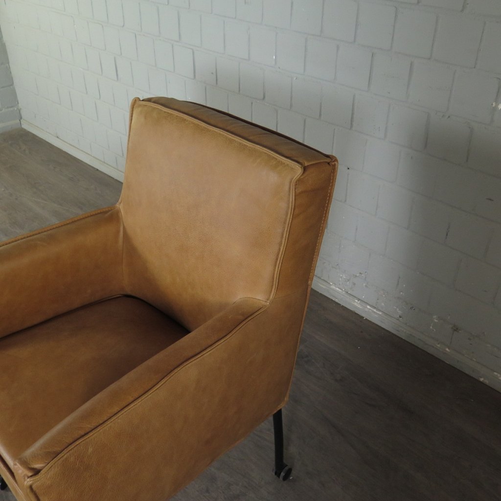 Retro Design Stuhl Esszimmerstuhl Cognac Leder