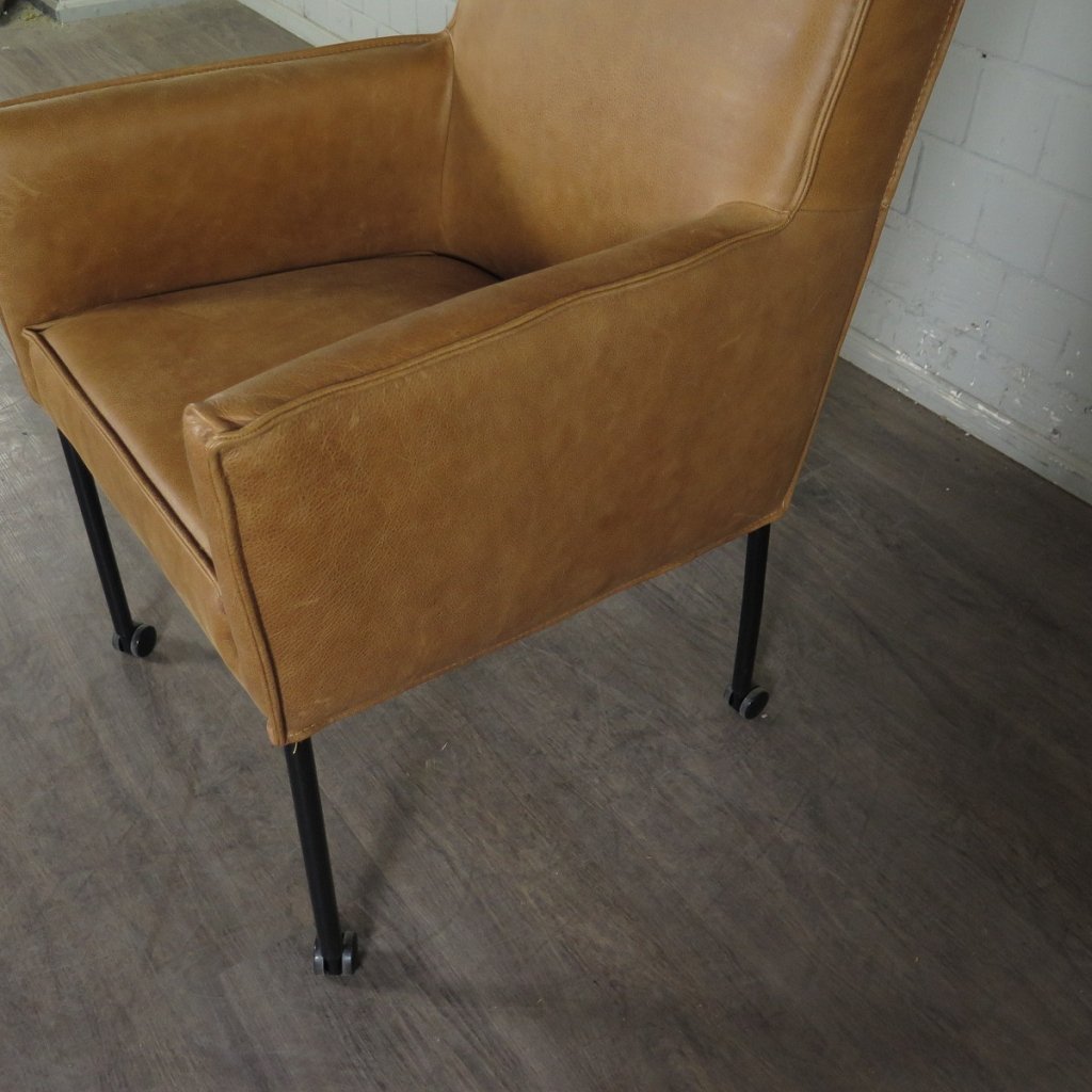 Retro Design Stuhl Esszimmerstuhl Cognac Leder