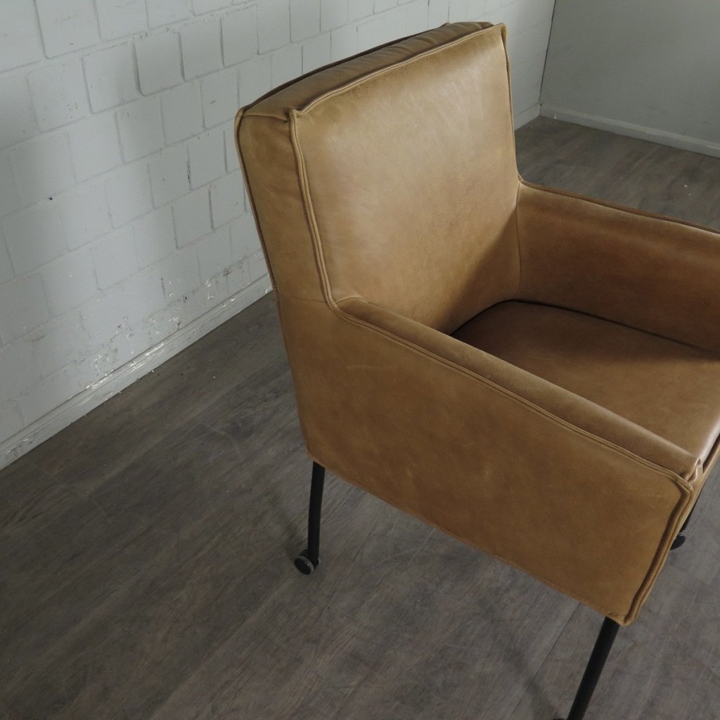 Retro Design Stuhl Esszimmerstuhl Cognac Leder