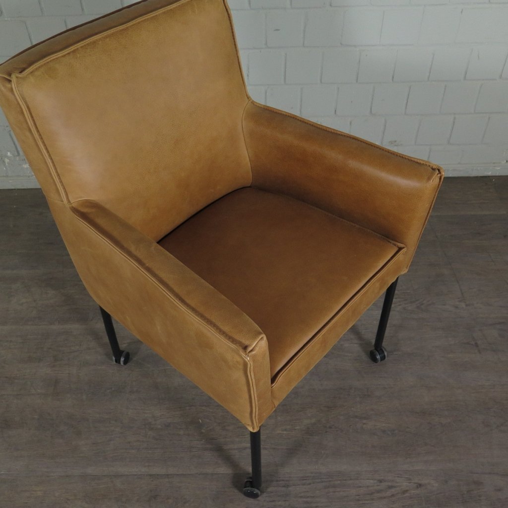 Retro Design Stuhl Esszimmerstuhl Cognac Leder