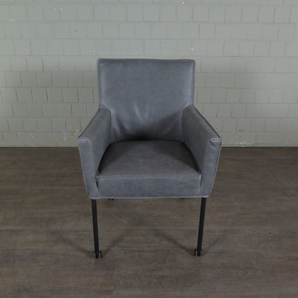 Retro Design Stuhl Esszimmerstuhl Grau Leder