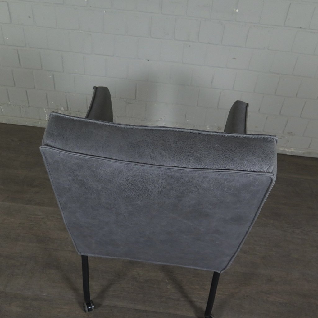 Retro Design Stuhl Esszimmerstuhl Grau Leder