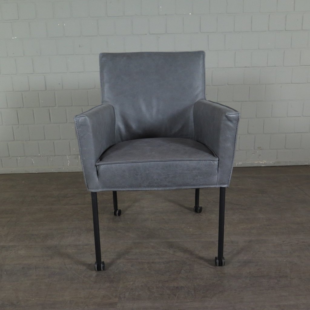 Retro Design Stuhl Esszimmerstuhl Grau Leder