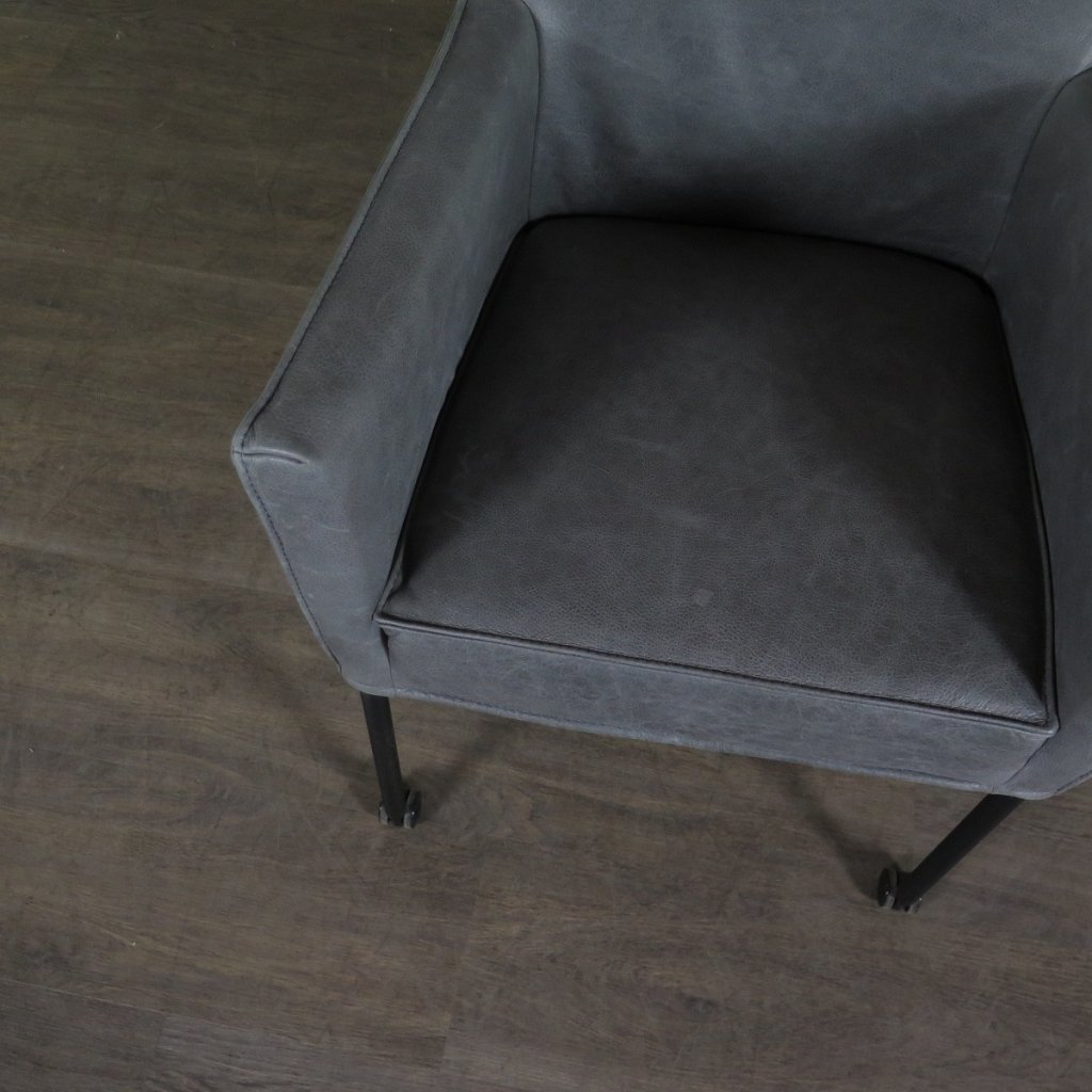 Retro Design Stuhl Esszimmerstuhl Grau Leder