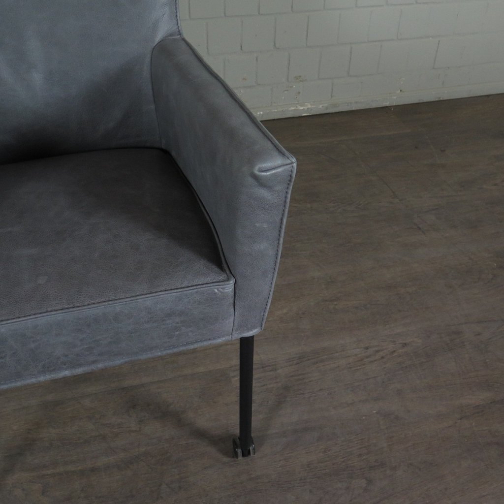Retro Design Stuhl Esszimmerstuhl Grau Leder
