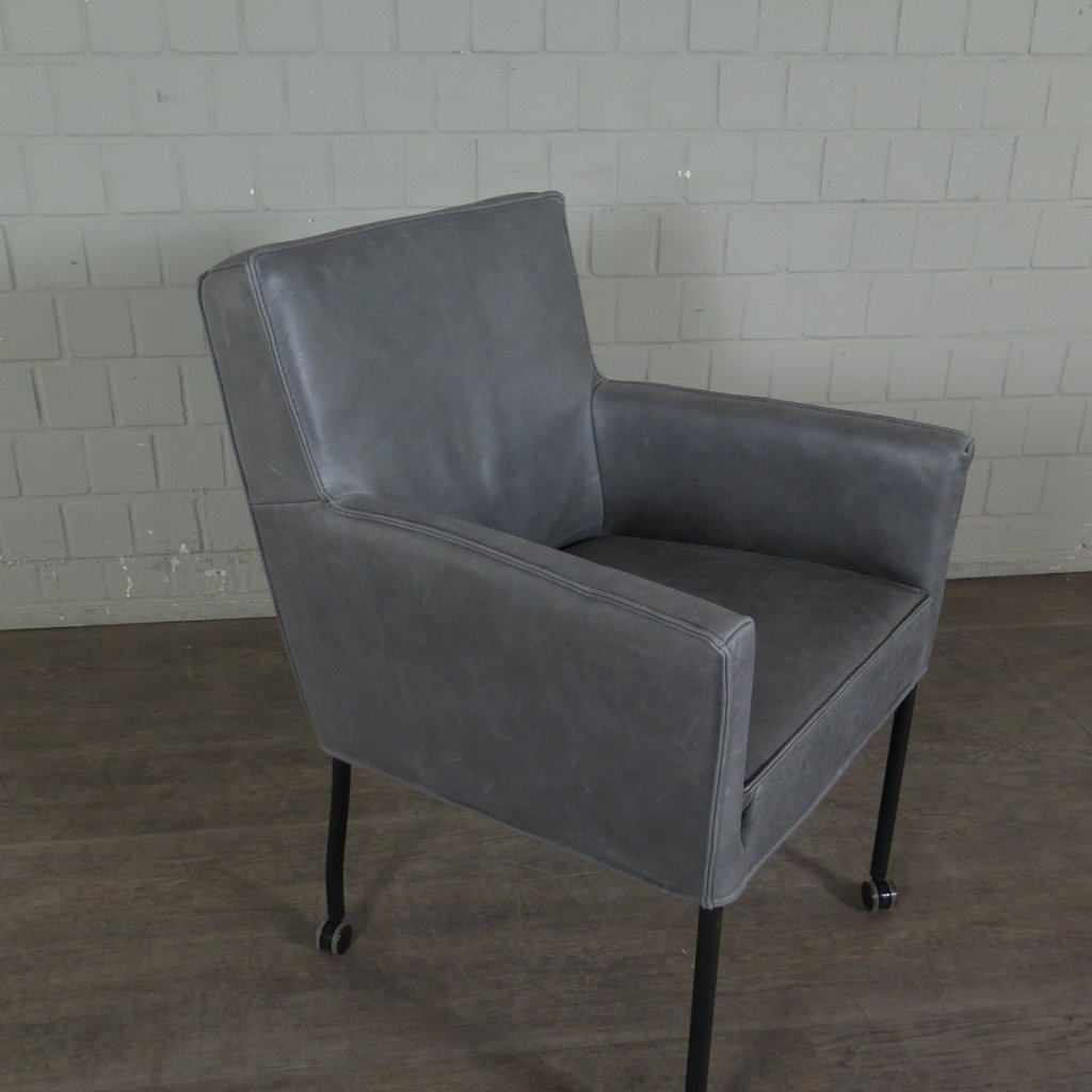 Retro Design Stuhl Esszimmerstuhl Grau Leder