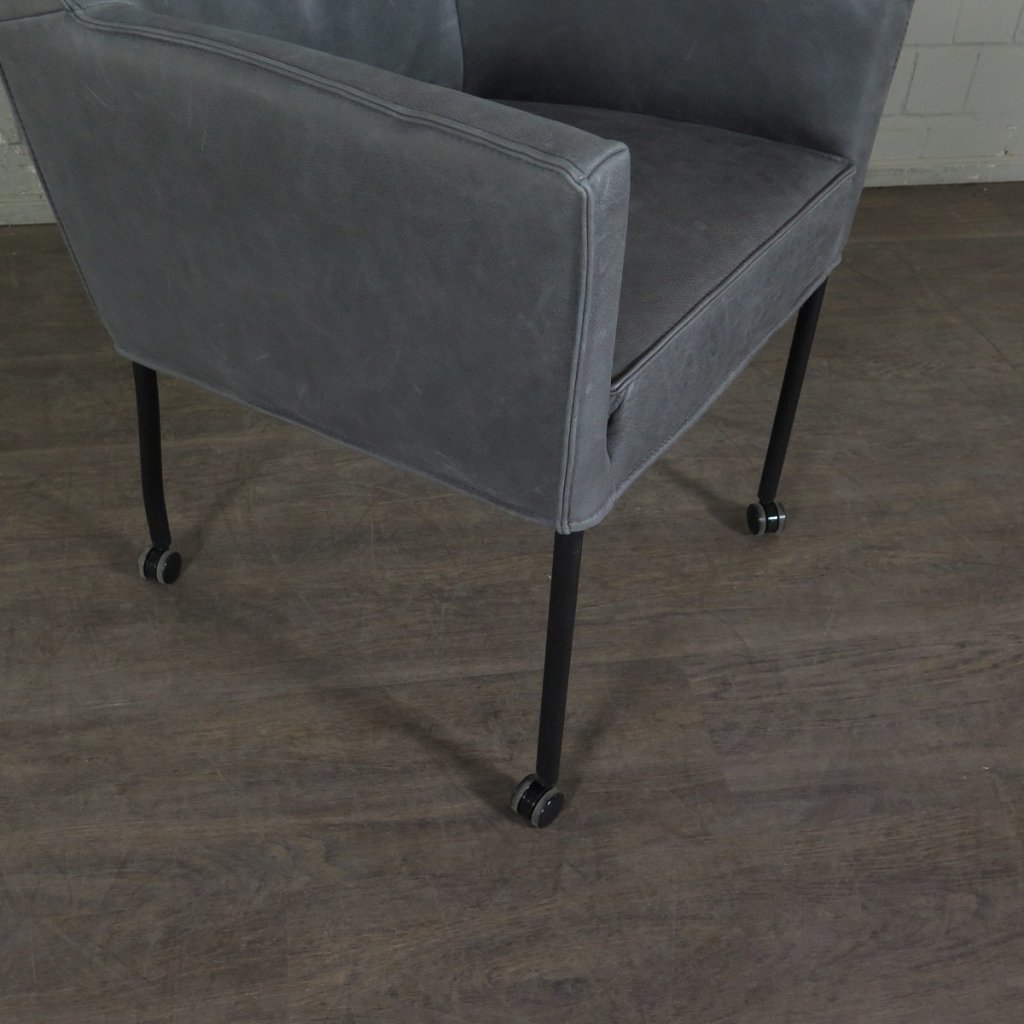 Retro Design Stuhl Esszimmerstuhl Grau Leder