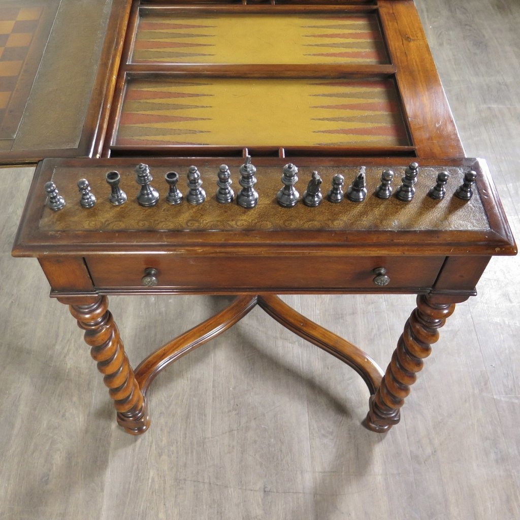 Spieltisch Schach Dame Backgammon 0,87 m Nussbaum