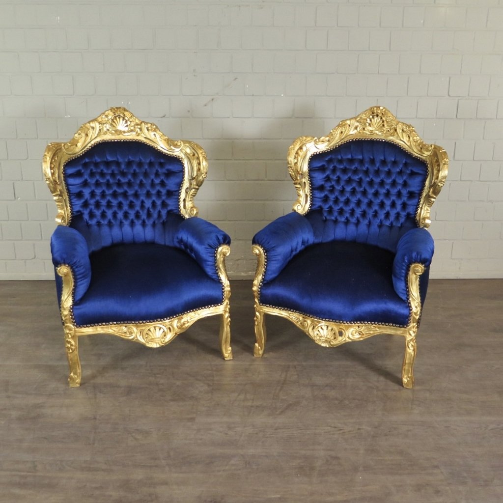 Barocksessel Königssessel Blau-Gold Setpreis