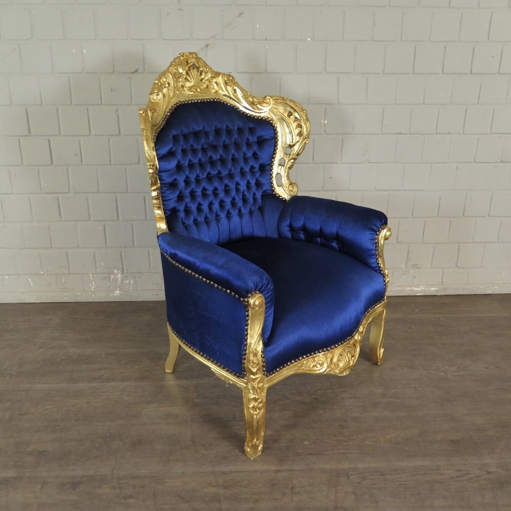 Barocksessel Königssessel Blau-Gold Setpreis