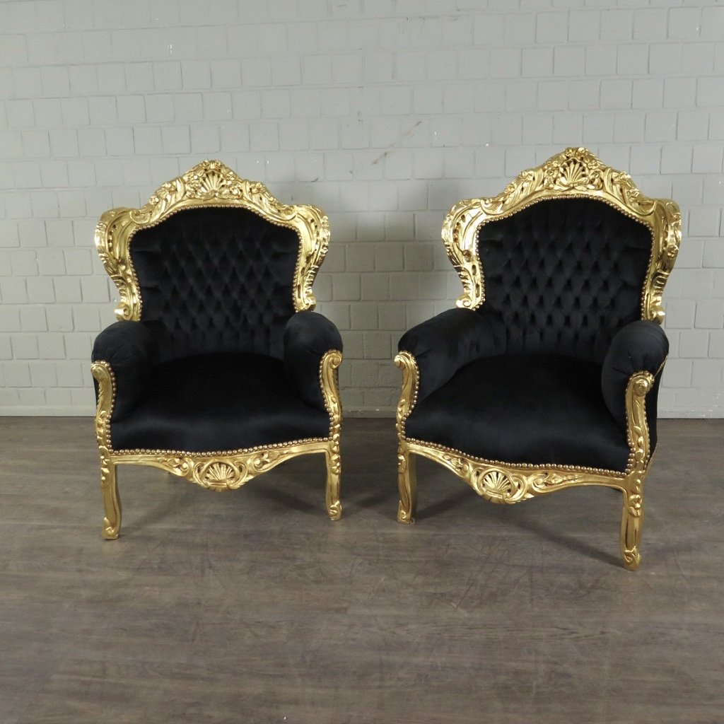 Barocksessel Königssessel Schwarz-Gold Setpreis