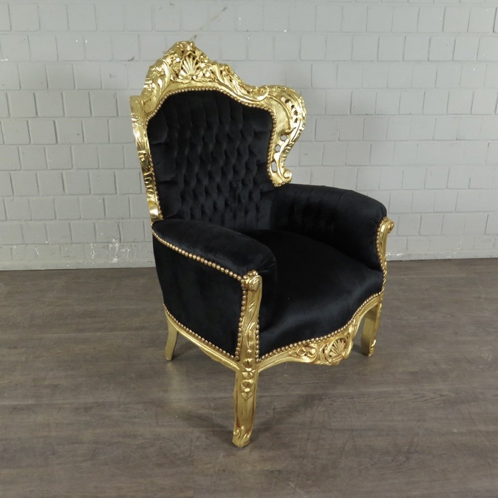 Barocksessel Königssessel Schwarz-Gold Setpreis