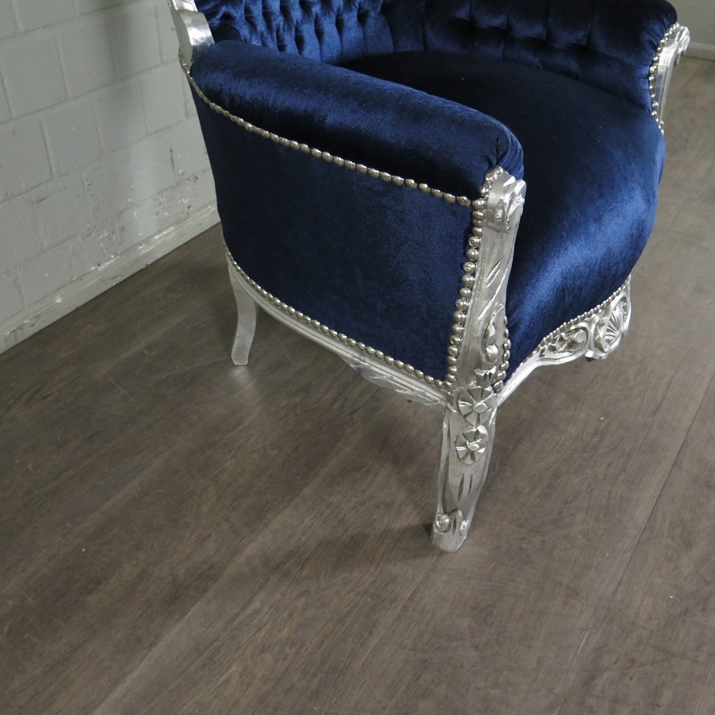 Barocksessel Königssessel Königsblau-Silber