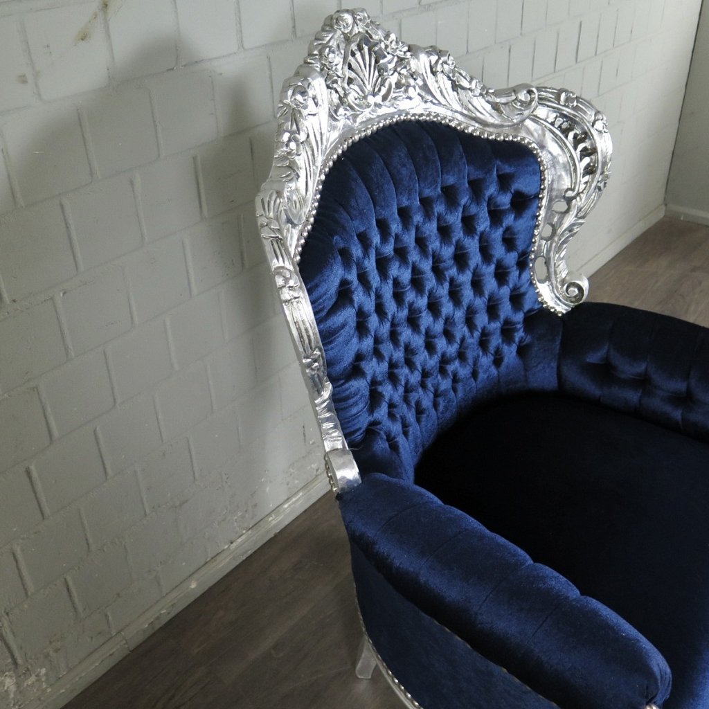 Barocksessel Königssessel Königsblau-Silber