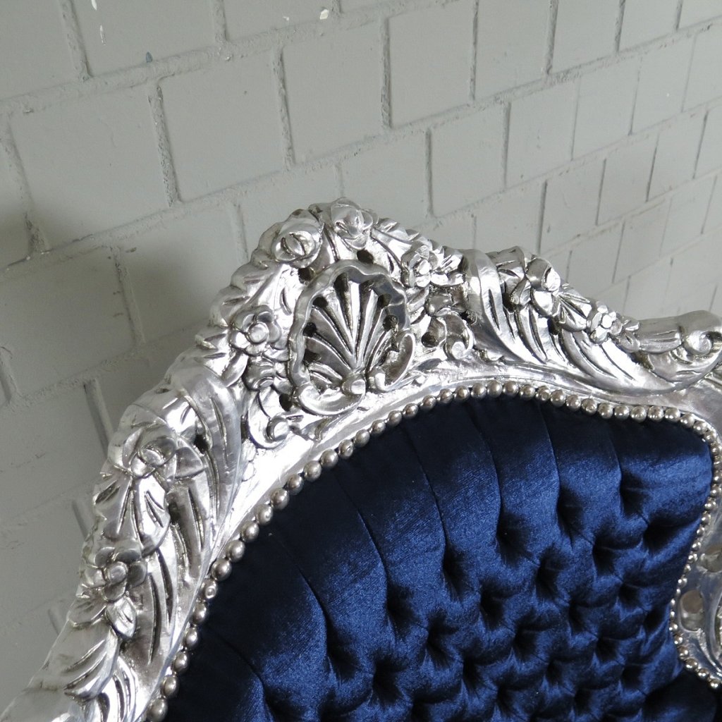 Barocksessel Königssessel Königsblau-Silber