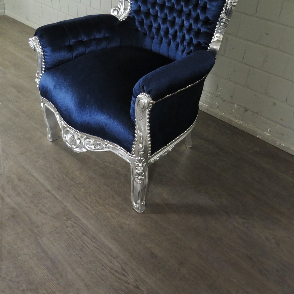 Barocksessel Königssessel Königsblau-Silber